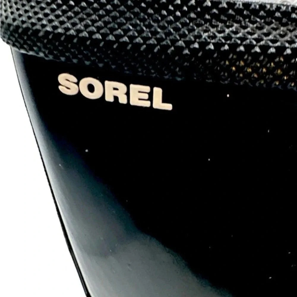 Sorel Joan Rain‎ Short Gloss Black Waterproof Boots 11 Gorpcore Camping 24-23